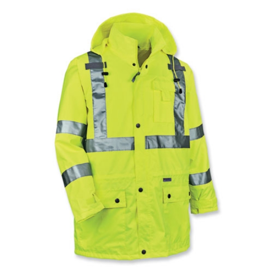 Picture of GloWear 8365 Class 3 Hi-Vis Rain Jacket, Polyester, 3X-Large, Lime, Ships in 1-3 Business Days