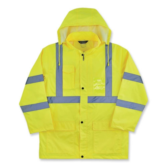 Picture of GloWear 8366 Class 3 Lightweight Hi-Vis Rain Jacket, Polyester, 3X-Large, Lime, Ships in 1-3 Business Days