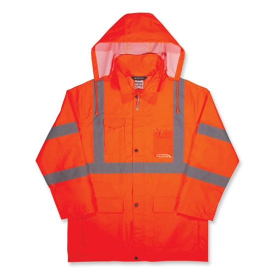Picture of GloWear 8366 Class 3 Lightweight Hi-Vis Rain Jacket, Polyester, 3X-Large, Orange, Ships in 1-3 Business Days