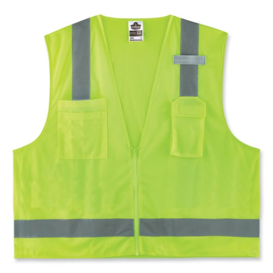 Picture of GloWear 8249Z-S Single Size Class 2 Economy Surveyors Zipper Vest, Polyester, X-Small, Lime, Ships in 1-3 Business Days