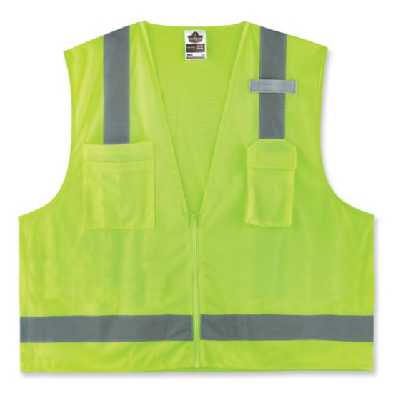 Picture of GloWear 8249Z-S Single Size Class 2 Economy Surveyors Zipper Vest, Polyester, 2X-Large, Lime, Ships in 1-3 Business Days