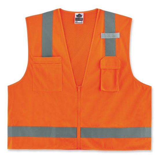 Picture of GloWear 8249Z-S Single Size Class 2 Economy Surveyors Zipper Vest, Polyester, 5X-Large, Orange, Ships in 1-3 Business Days