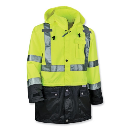 Picture of GloWear 8365BK Class 3 Hi-Vis Rain Jacket Black Bottom, Medium, Lime, Ships in 1-3 Business Days