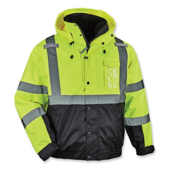Picture of GloWear 8381 Class 3 Hi-Vis 4-in-1 Quilted Bomber Jacket, Lime, Small, Ships in 1-3 Business Days