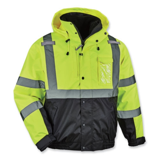 Picture of GloWear 8381 Class 3 Hi-Vis 4-in-1 Quilted Bomber Jacket, Lime, 4X-Large, Ships in 1-3 Business Days