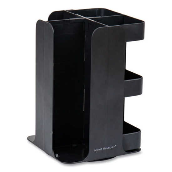Picture of Anchor Collection 8-Compartment Coffee Cup, Lid, and Condiment Carousel Countertop Organizer, 8 x 8 x 12, Black