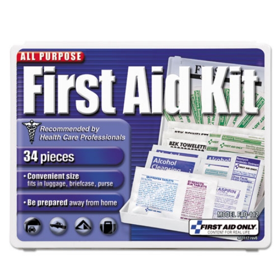 Picture of All-Purpose First Aid Kit, 34 Pieces, 3.74 X 4.75, 34 Pieces, Plastic Case