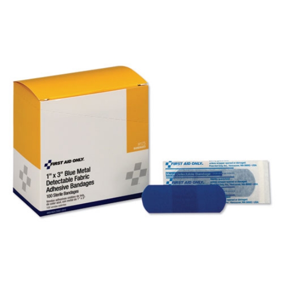 Picture of Adhesive Blue Metal Detectable Bandages, 1 X 3, Plastic With Foil, 100/box, 12 Boxes/carton