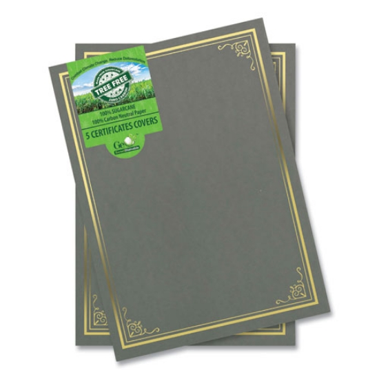 Picture of Certificate/Document Cover, 9.75" x 12.5", Gray With Gold Foil, 5/Pack