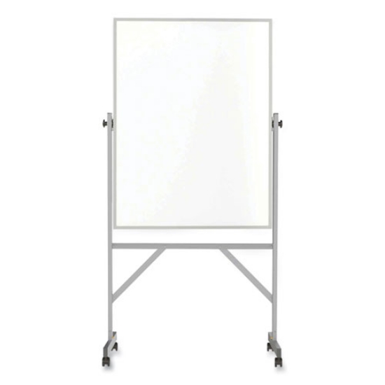 Picture of Reversible Magnetic Porcelain Whiteboard with Satin Aluminum Frame and Stand, 36 x 48, White Surface, Ships in 7-10 Bus Days