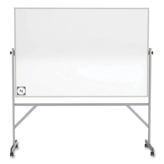 Picture of Reversible Magnetic Hygienic Porcelain Whiteboard, Satin Aluminum Frame/Stand, 72 x 48, White Surface, Ships in 7-10 Bus Days