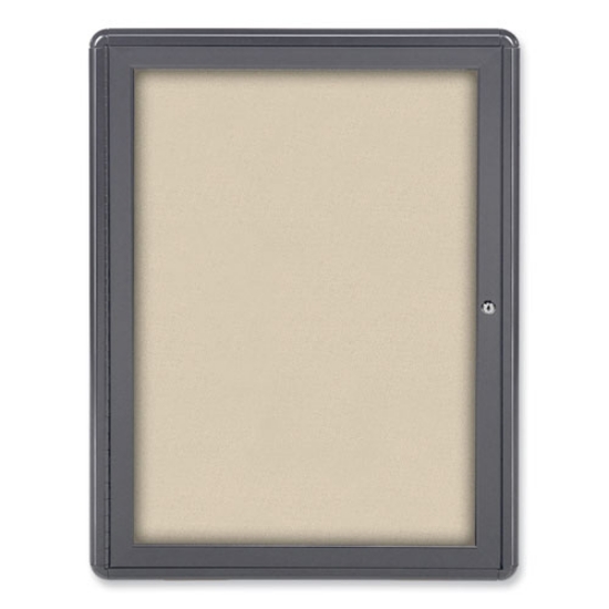Picture of Ovation 1 Door Enclosed Beige Fabric Bulletin Board w/Gray Frame, 24.13x33.75, Aluminum Frame, Ships in 7-10 Business Days