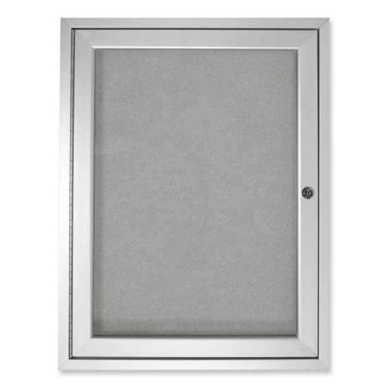 Picture of 1 Door Enclosed Vinyl Bulletin Board with Satin Aluminum Frame, 24 x 36, Silver Surface, Ships in 7-10 Business Days