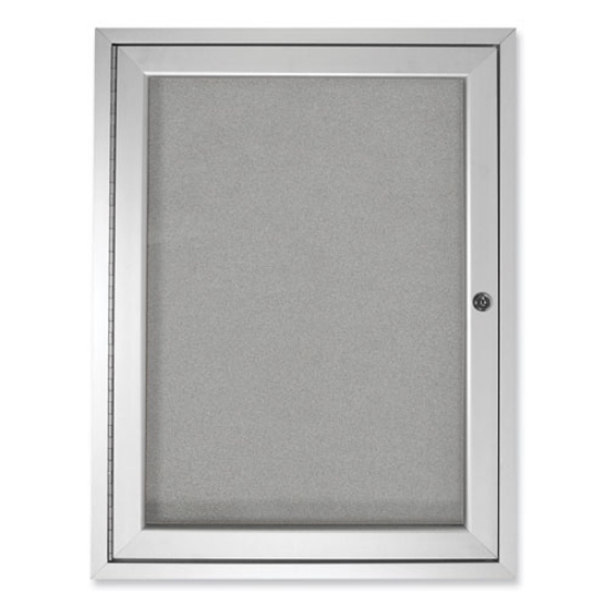 Picture of 1 Door Enclosed Vinyl Bulletin Board with Satin Aluminum Frame, 30 x 36, Silver Surface, Ships in 7-10 Business Days