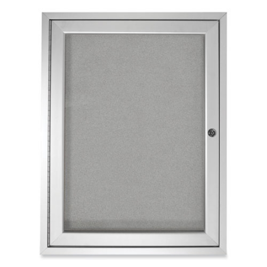 Picture of 1 Door Enclosed Vinyl Bulletin Board with Satin Aluminum Frame, 36 x 36, Silver Surface, Ships in 7-10 Business Days
