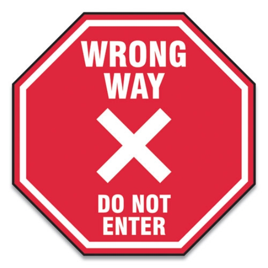 Picture of Slip-Gard Social Distance Floor Signs, 12 X 12, "wrong Way Do Not Enter", Red, 25/pack