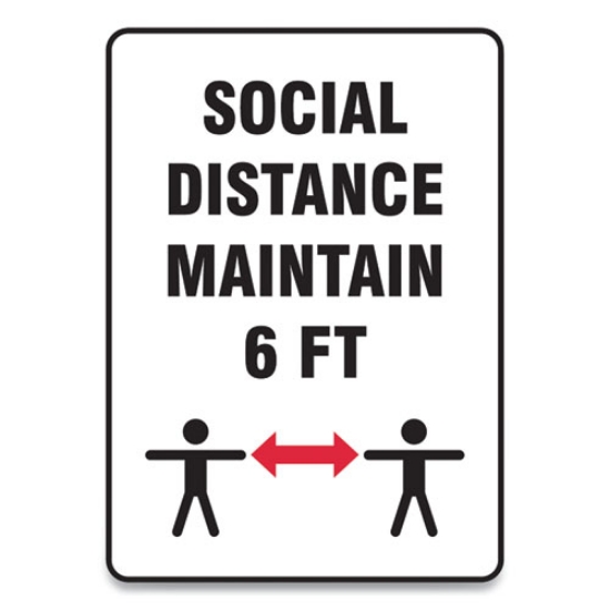 Picture of Social Distance Signs, Wall, 7 X 10, "social Distance Maintain 6 Ft", 2 Humans/arrows, White, 10/pack