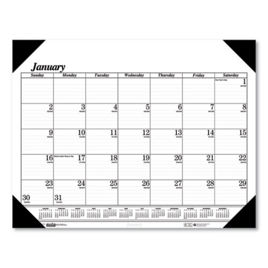 Picture of Recycled One-Color Dated Monthly Desk Pad Calendar, 18.5 x 13, White Sheets, Black Binding/Corners,12-Month (Jan-Dec): 2024