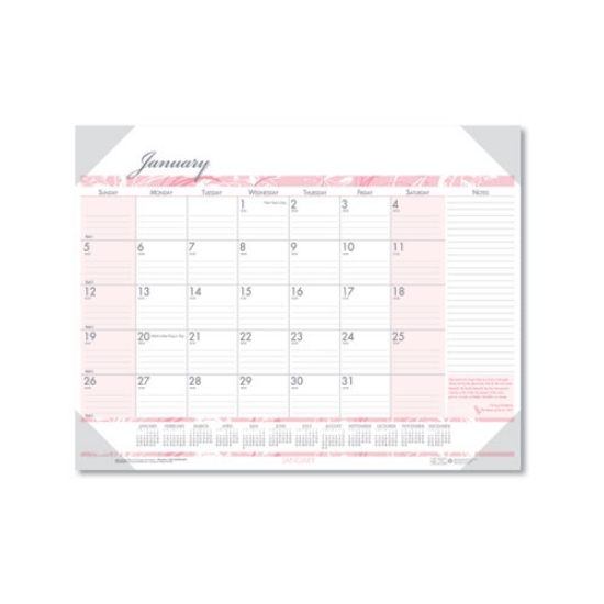 Picture of Recycled Monthly Desk Pad Calendar, Breast Cancer Awareness Artwork, 22 x 17, Black Binding/Corners,12-Month (Jan-Dec): 2024
