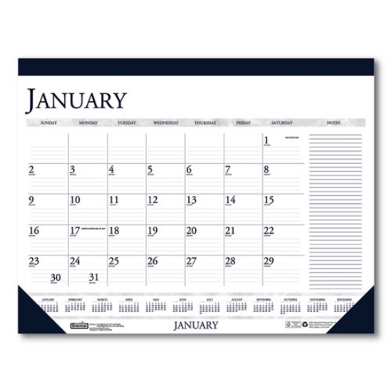 Picture of Recycled Two-Color Monthly Desk Pad Calendar with Notes Section, 22 x 17, Blue Binding/Corners, 12-Month (Jan-Dec): 2024