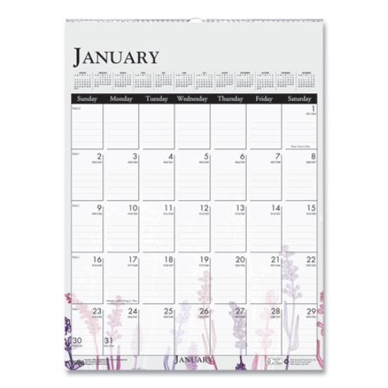 Picture of Recycled Wild Flower Wall Calendar, Wild Flowers Artwork, 12 x 16.5, White/Multicolor Sheets, 12-Month (Jan to Dec): 2024