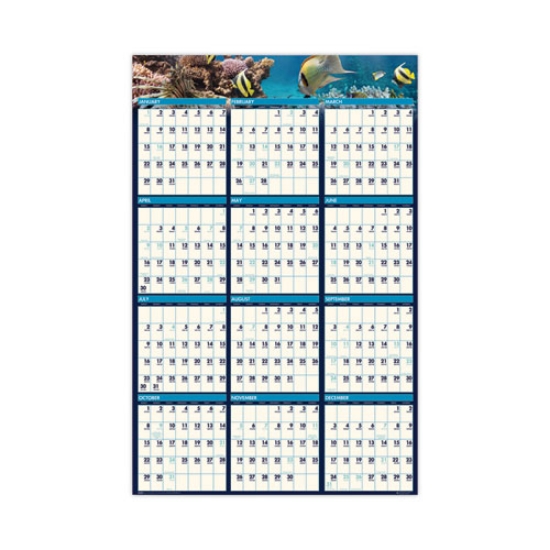 Picture of Earthscapes Recycled Reversible/Erasable Yearly Wall Calendar, Sea Life Photos, 24 x 37, White Sheets, 12-Month(Jan-Dec):2024