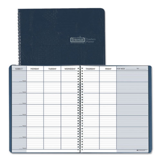 Picture of Recycled Teacher's Planner, Weekly, Two-Page Spread (seven Classes), 11 X 8.5, Blue Cover