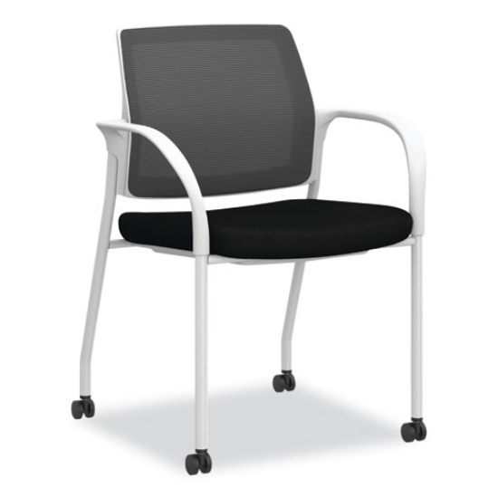 Picture of Ignition Series Mesh Back Mobile Stacking Chair, Fabric Seat, 25 x 21.75 x 33.5, Black/White, Ships in 7-10 Business Days