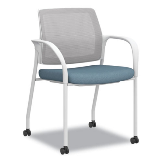Picture of Ignition Series Mesh Back Mobile Stacking Chair, Fabric Seat, 25 x 21.75 x 33.5, Carolina/Fog/White, Ships in 7-10 Bus Days