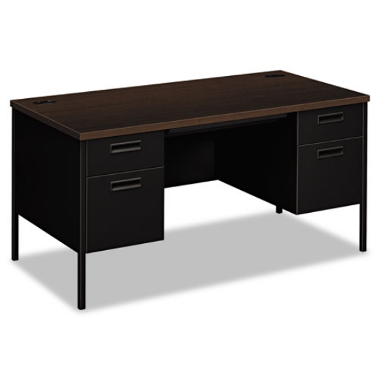 Picture of Metro Classic Series Double Pedestal Desk, Flush Panel, 60" X 30" X 29.5", Mocha/black