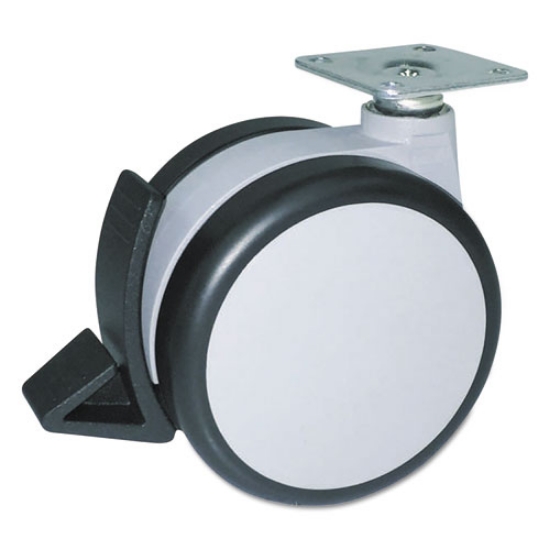 Picture of Gemini Caster Series Heavy-Duty Twin Wheel Hard Floor Casters, Mount Plate, 3" Wheel, Gray, 4/Set (2 Locking)