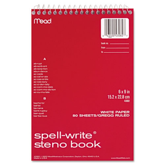 Picture of Spell-Write Wirebound Steno Pad, Gregg Rule, Randomly Assorted Cover Colors, 80 White 6 X 9 Sheets