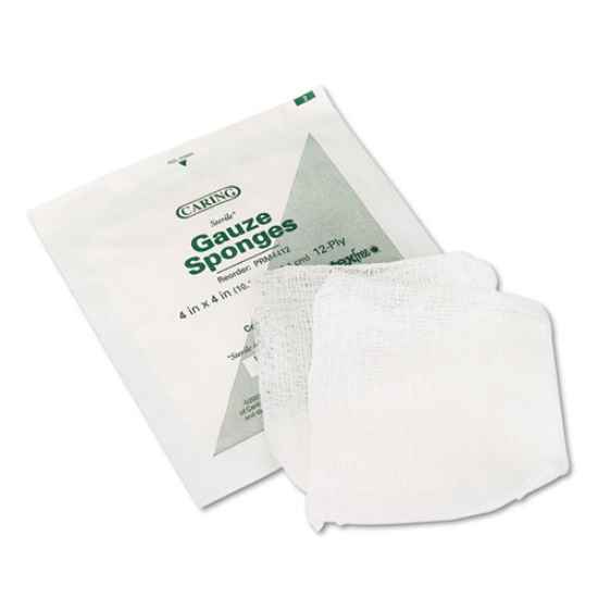Picture of Caring Woven Gauze Sponges, Sterile, 12-Ply, 4 X 4, 1,200/carton