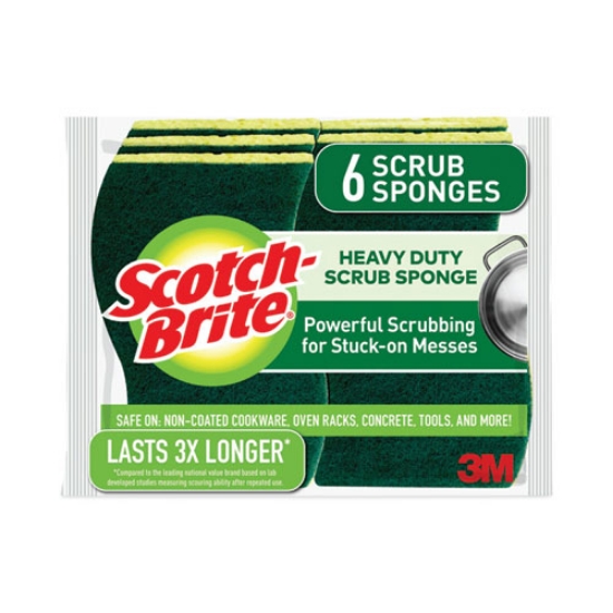 Picture of Heavy-Duty Scrub Sponge, 4.5 X 2.7, 0.6" Thick, Yellow/green, 6/pack