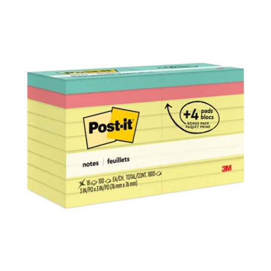 Picture of Original Pads Assorted Value Pack, 3 x 3, (14) Canary Yellow, (4) Poptimistic Collection Colors, 100 Sheets/Pad, 18 Pads/Pack