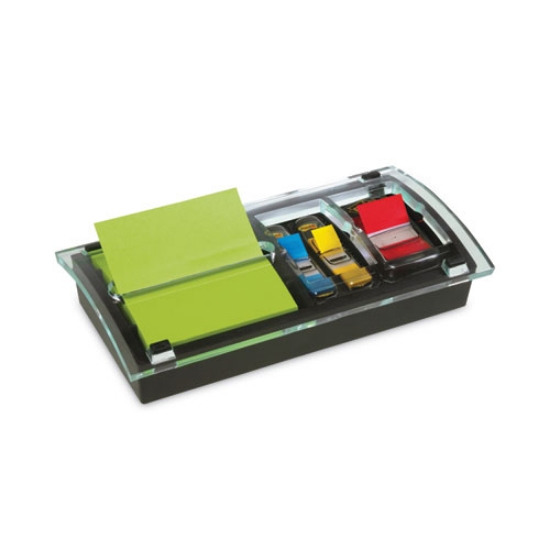 Picture of Note and Flag Dispenser, For 3 x 3 Pads, Black/Clear, Includes 45-Sheet Canary Super Sticky Pop-up Pad; (50) 1" Flags