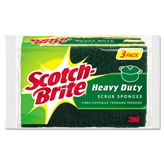 Picture of Heavy-Duty Scrub Sponge, 4.5 X 2.7, 0.6" Thick, Yellow/green, 3/pack