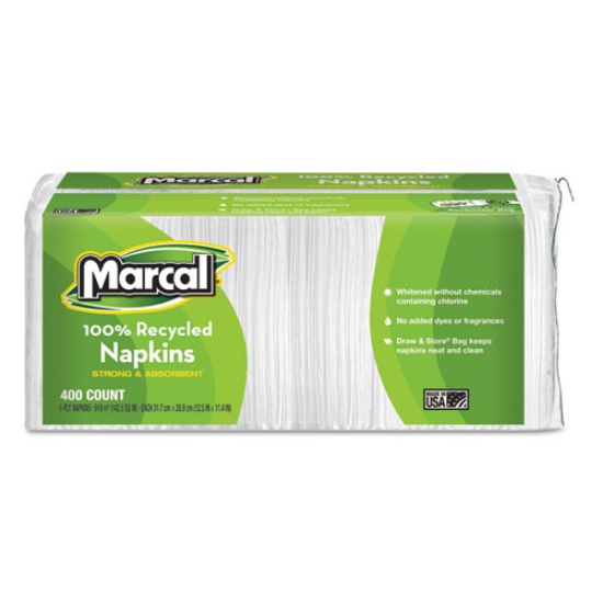 Picture of 100% Recycled Luncheon Napkins, 11.4 X 12.5, White, 400/pack, 6pk/ct