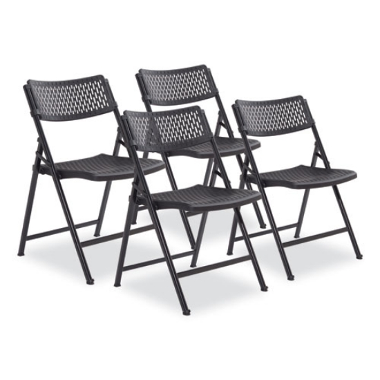 Picture of AirFlex Series Premium Poly Folding Chair, Supports 1000 lb, 17.25" Seat Ht, Black Seat/Back/Base, 4/CT,Ships in 1-3 Bus Days