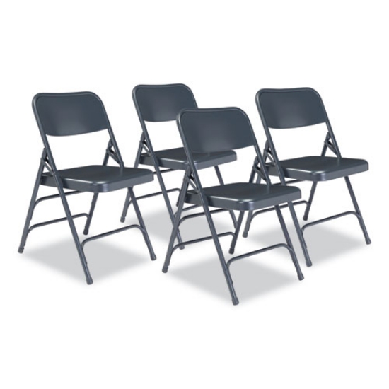 Picture of 300 Series Deluxe All-Steel Triple Brace Folding Chair, Supports 480 lb, 17.25" Seat Height, Blue, 4/CT,Ships in 1-3 Bus Days
