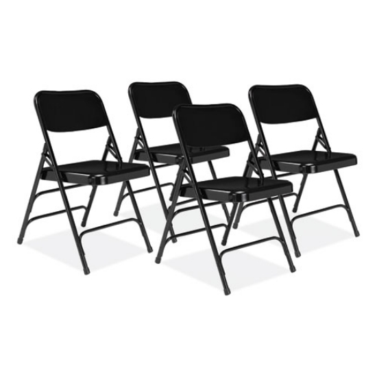 Picture of 300 Series Deluxe All-Steel Triple Brace Folding Chair, Supports 480 lb, 17.25" Seat Ht, Black, 4/CT, Ships in 1-3 Bus Days