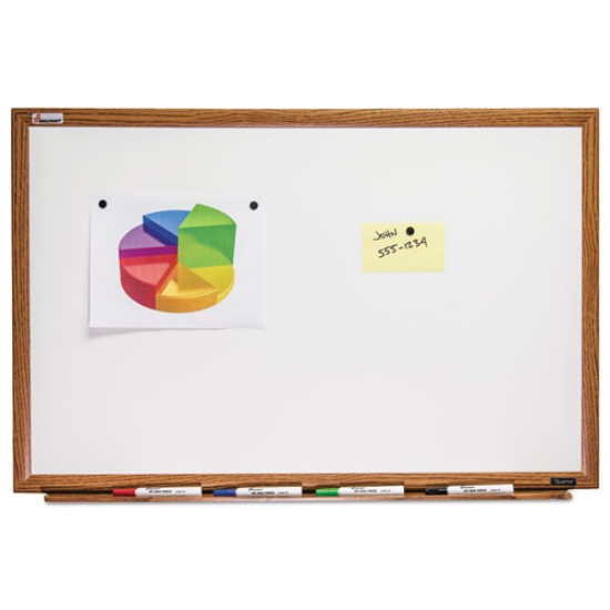 Picture of 7110013347080 SKILCRAFT Quartet Magnetic Porcelain Dry Erase Board, 48 x 36, White Surface, Light Brown Oak Frame