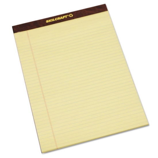 Picture of 7530013566727 Skilcraft Legal Pads, Wide/legal Rule, Brown Leatherette Headband, 50 Canary-Yellow 8.5 X 11.75 Sheets, Dozen