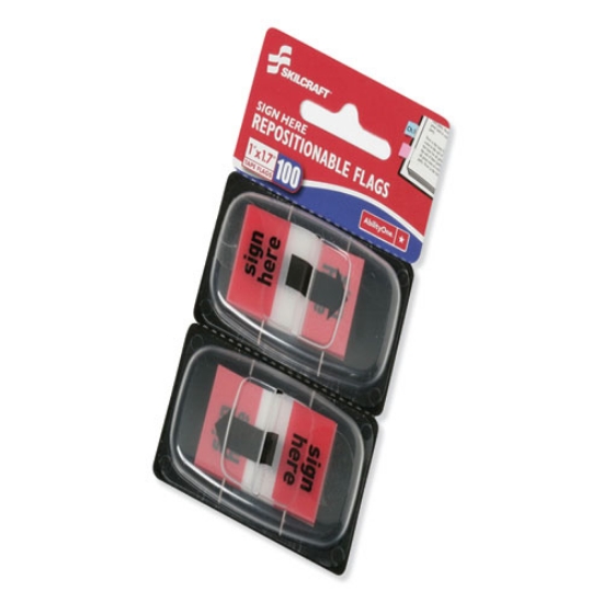 Picture of 7510013892262 SKILCRAFT Page Flags, 1 x 1.75, Red, SIGN HERE, 50 Flags/Dispenser, 2 Dispensers/Pack