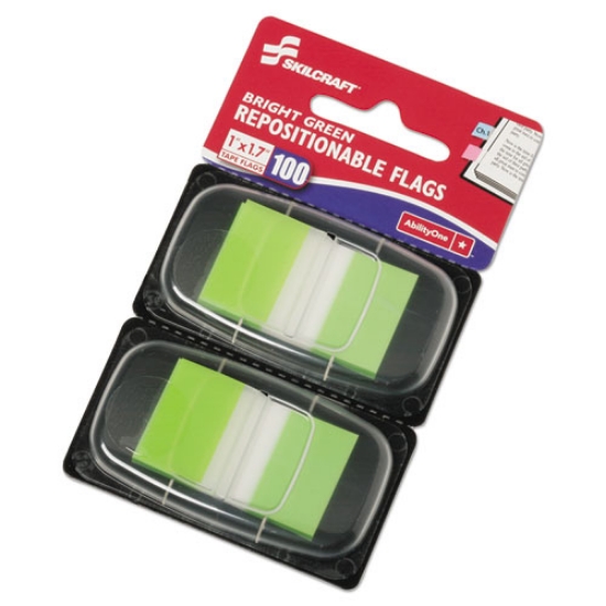 Picture of 7510013991152 SKILCRAFT Page Flags, 1 x 1.75, Bright Green, 50 Flags/Dispenser, 2 Dispensers/Pack100/Pack