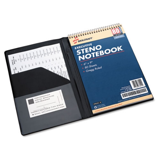 Picture of 7510014547388 Skilcraft Vinyl Steno Pad Holder, Vinyl/foam, 6" X 9", 80 Page, Black
