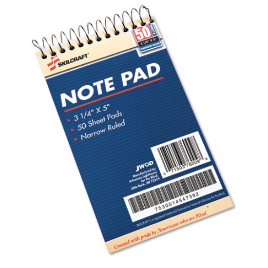 Picture of 7530014547392 Skilcraft Notepad, Narrow Rule, Blue Cover, 50 White 3.25 X 5.5 Sheets, Dozen