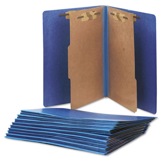 Picture of 7530015567914 SKILCRAFT Pressboard Top Tab Classification Folder, 2 Dividers, 6 Fasteners, Letter Size, Dark Blue, 10/Box