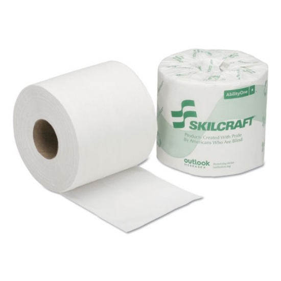 Picture of 8540016308728, SKILCRAFT Toilet Tissue, Septic Safe, 1-Ply, White, 1,000/Roll, 96 Roll/Box