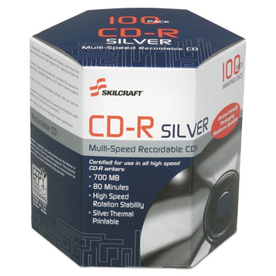 Picture of 7045016582773, Skilcraft Thermal Printable Cd-R, 700 Mb/80 Min, 52x, Box, Silver, 100/pack